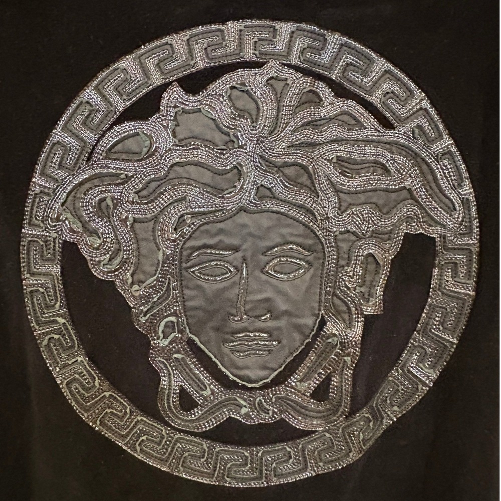 Versace Hoodie Mens L Black Velour Medusa Logo Leather Trim Full Zip Made Italy View 3